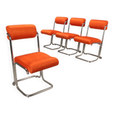 Vintage cantilever chairs in chrome metal and fabric, 1970s design.