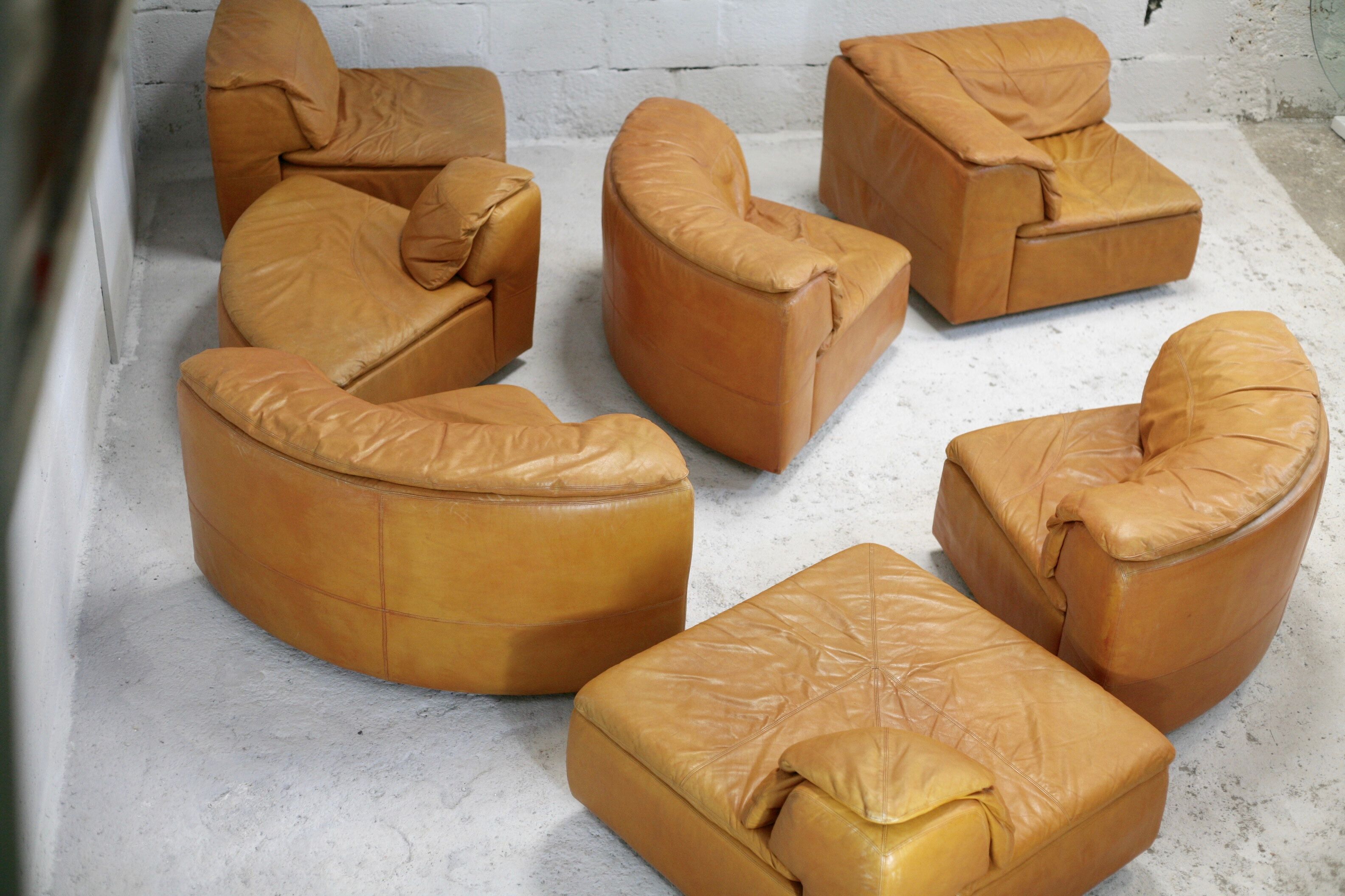 Leather modular sofa, 7 elements, 70s