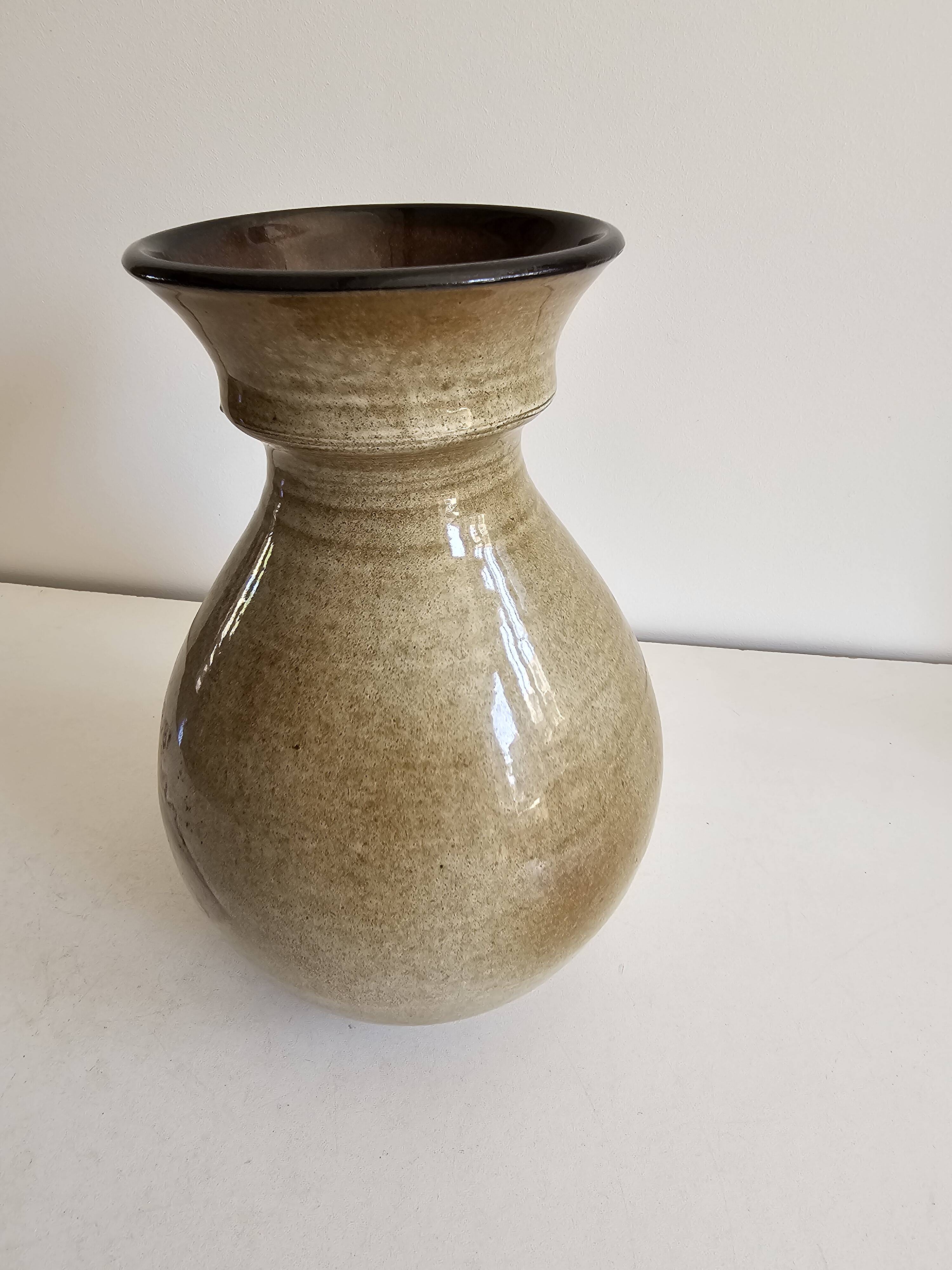 Ceramic vase with Village pattern signed by Jean Paulet - vintage
