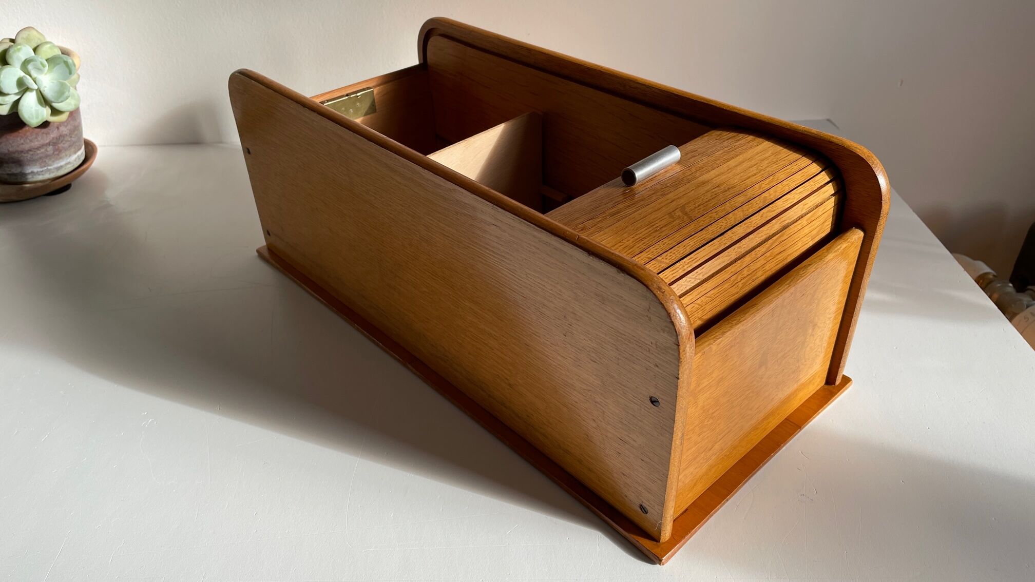 Wooden box with curtain vintage storage