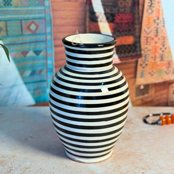 Striped black Kasbah curved artisanal vase