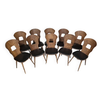 Suite de 10 chaises de bistrot Baumann modèle "Gentiane" vintage, années 1960