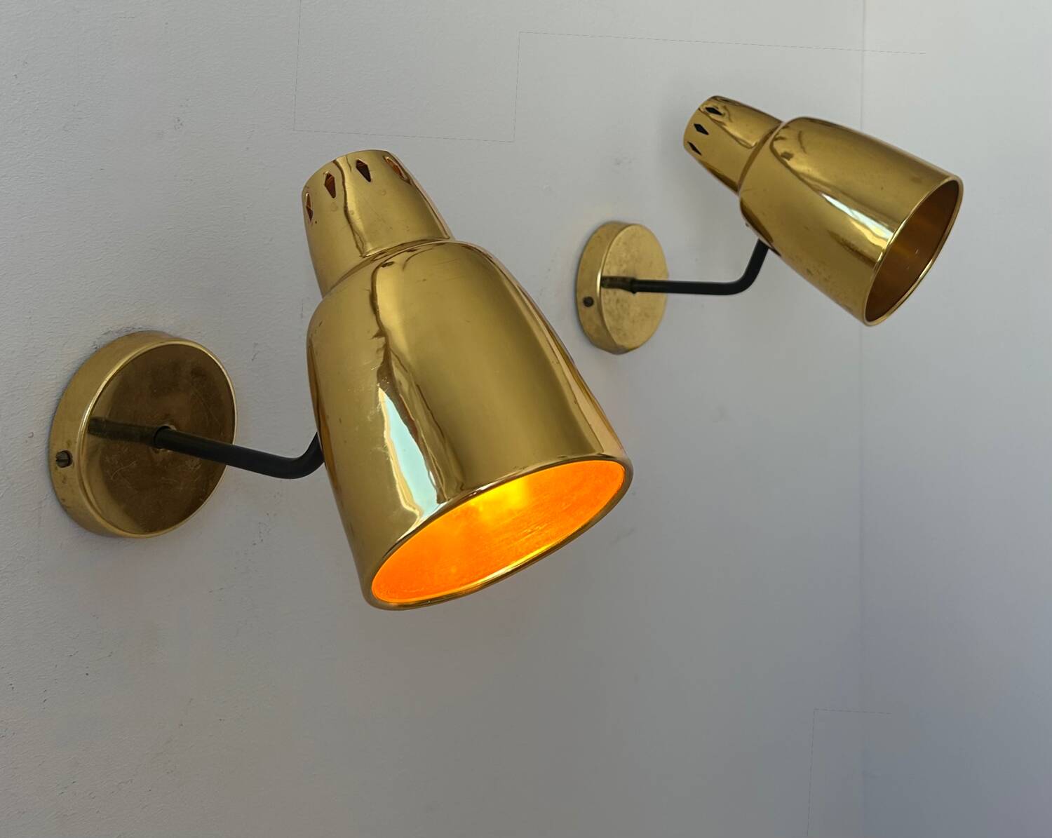 Pair of vintage adjustable wall lights, brass, France 1960
