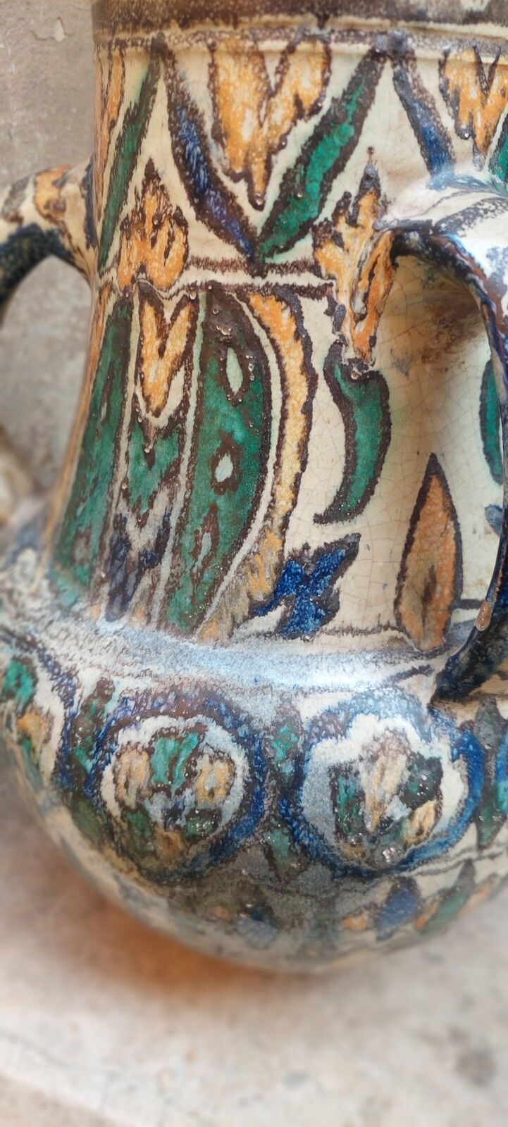 Antique painted glazed earthenware jar FEZ Morocco 19th century