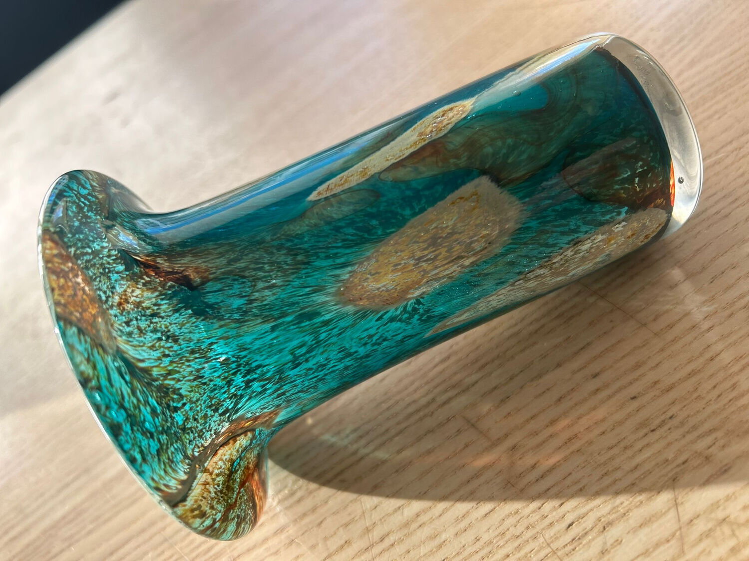 Vintage blown glass vase Mdina Glass, Malta – turquoise tones and a