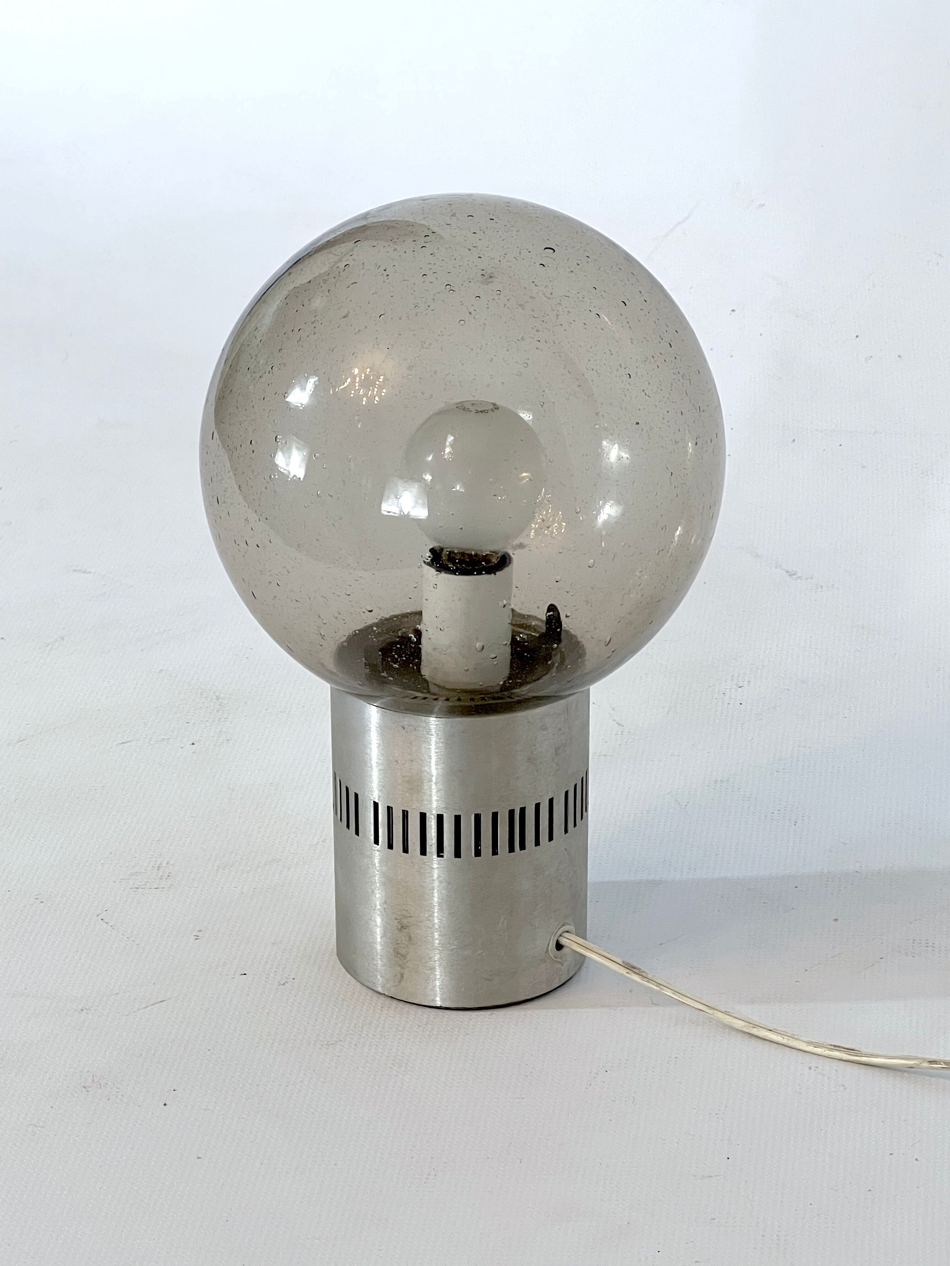 Stilux Milano, Mid-century aluminum and bullicante glass table lamp