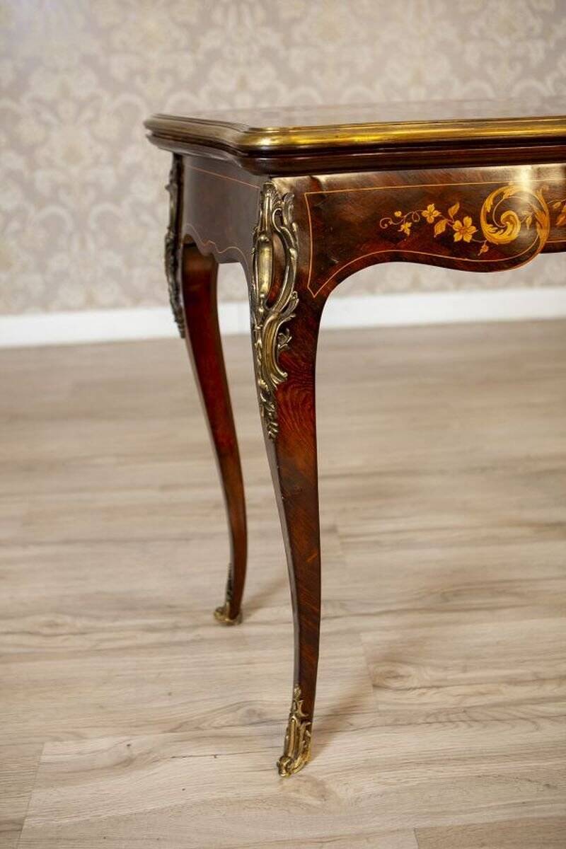 19th Century Inlaid Card Table Lined with Green Fabric