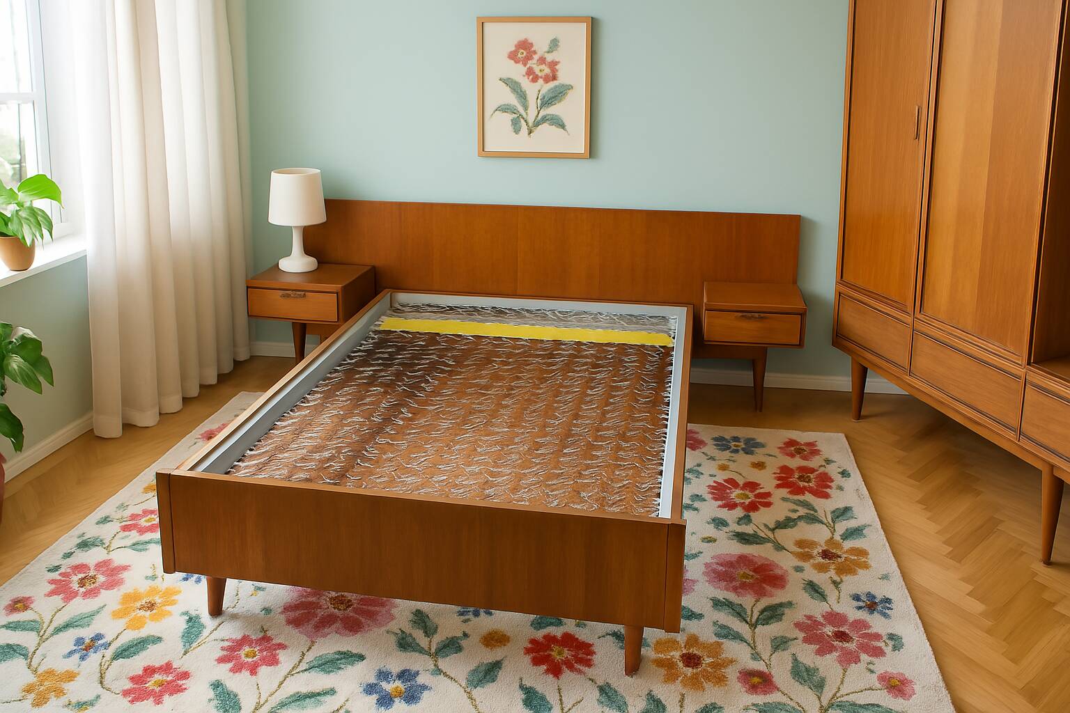 Lit scandinave en teck, années 60