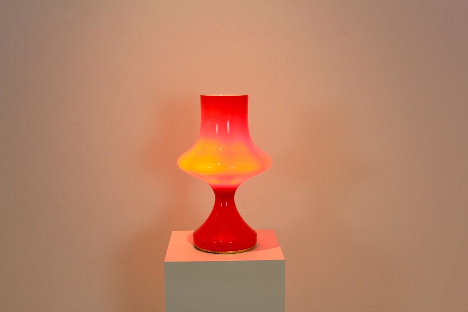 Orange opaline glass table lamp by Štepán Tabery, 1960s