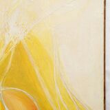 Vibrant mid-century oil painting Mount Fuji at sunset