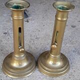 Set of two old brass candle holders