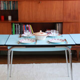 Blue formica table extensions and 2 drawers