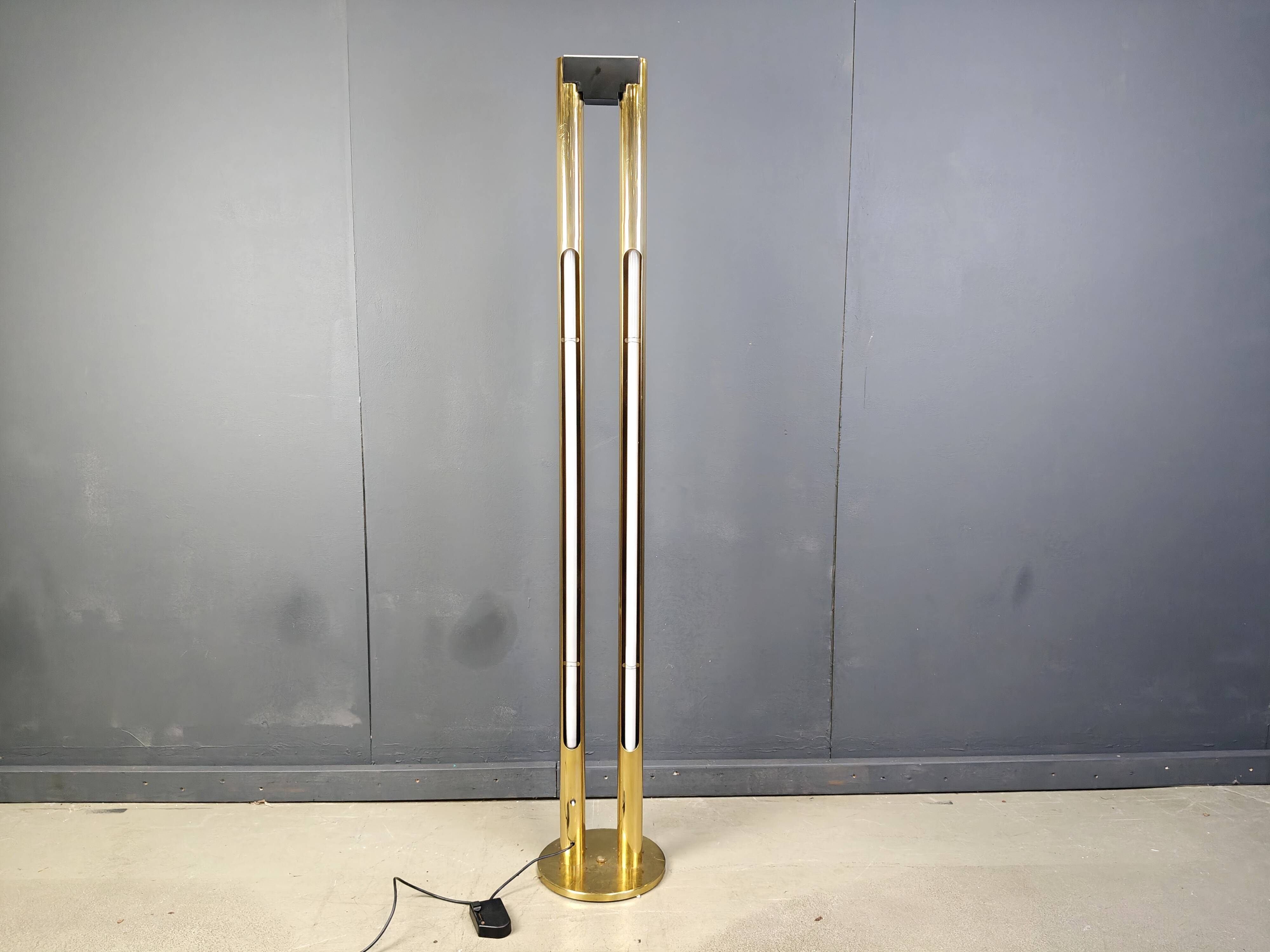 Vintage brass tube light floor lamp, 1980s