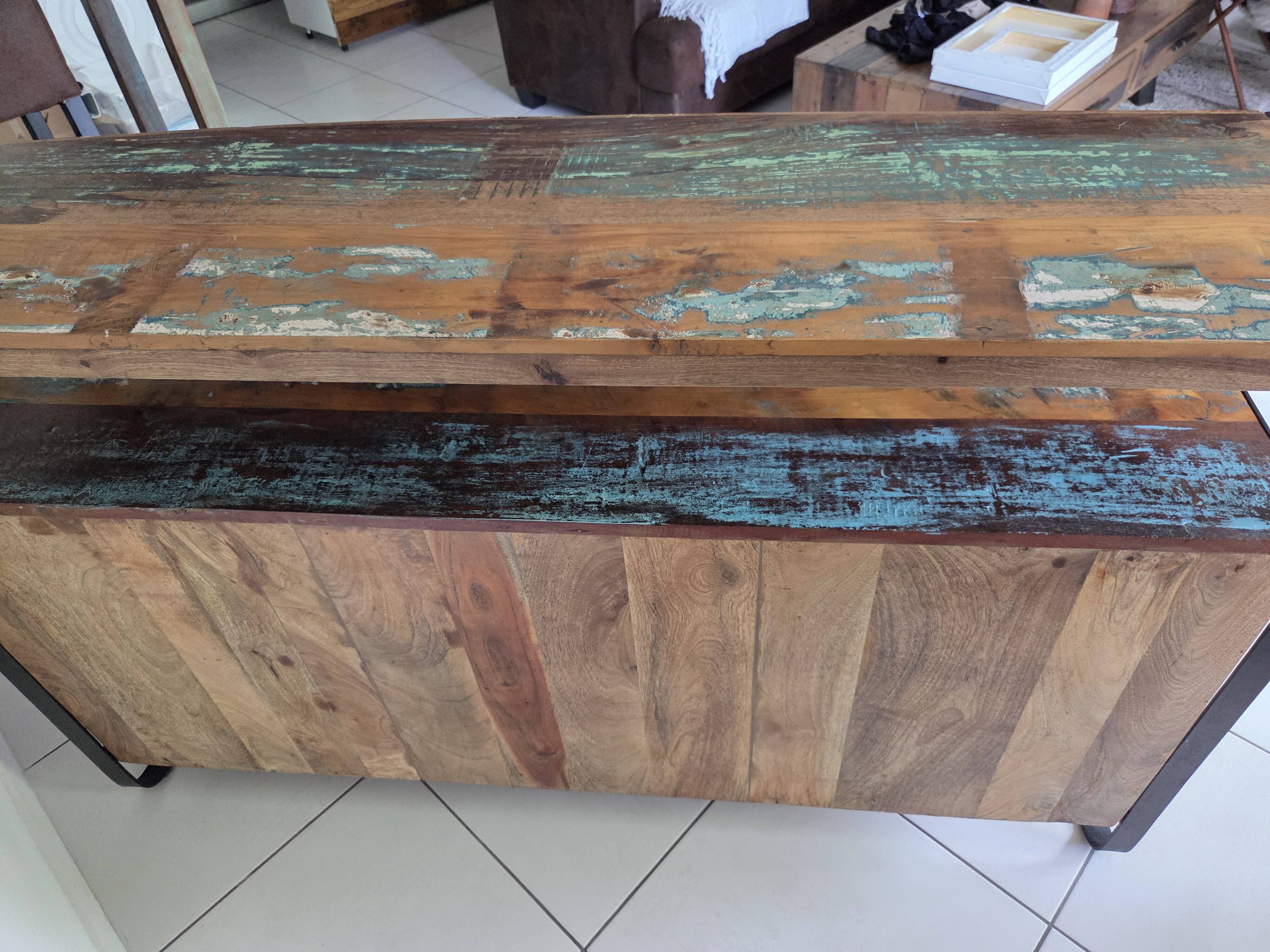 Multicoloured lacquered reclaimed wood buffet INDUSTRIAL