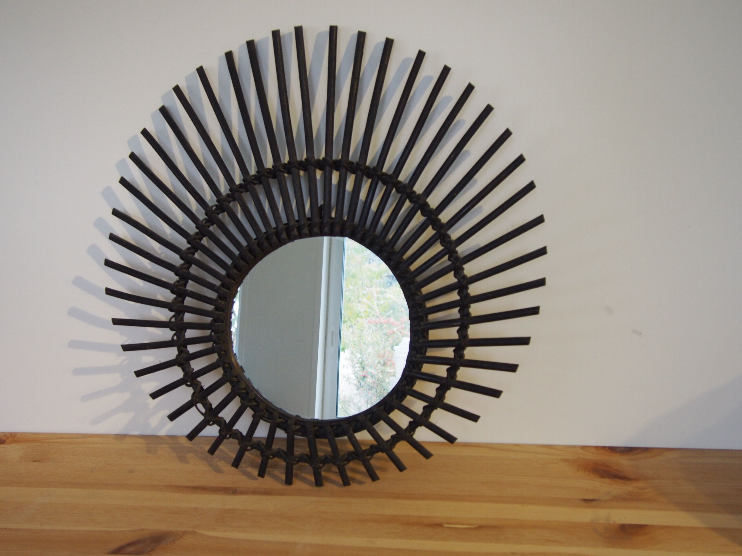 Sun mirror in vintage old rattan 56cm