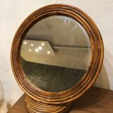 Round rattan mirror to lay