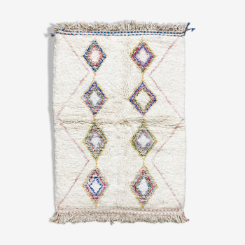 Moroccan Berber carpet azilal ecru with colored diamonds 195x132cm