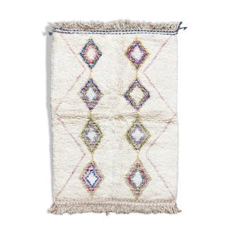 Tapis berbère marocain azilal écru à losanges colorés 195x132cm