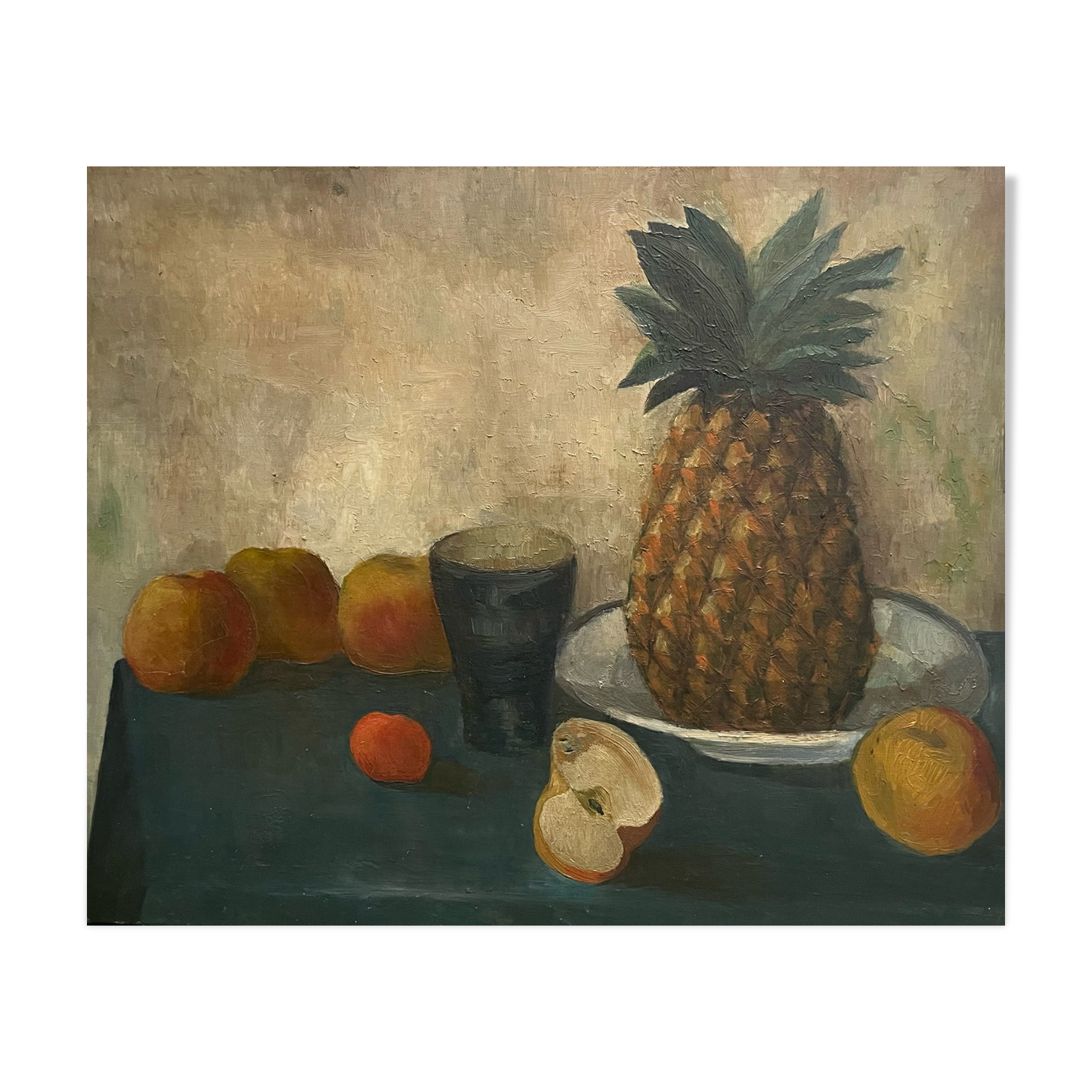 Painting old still life with pineapple twentieth