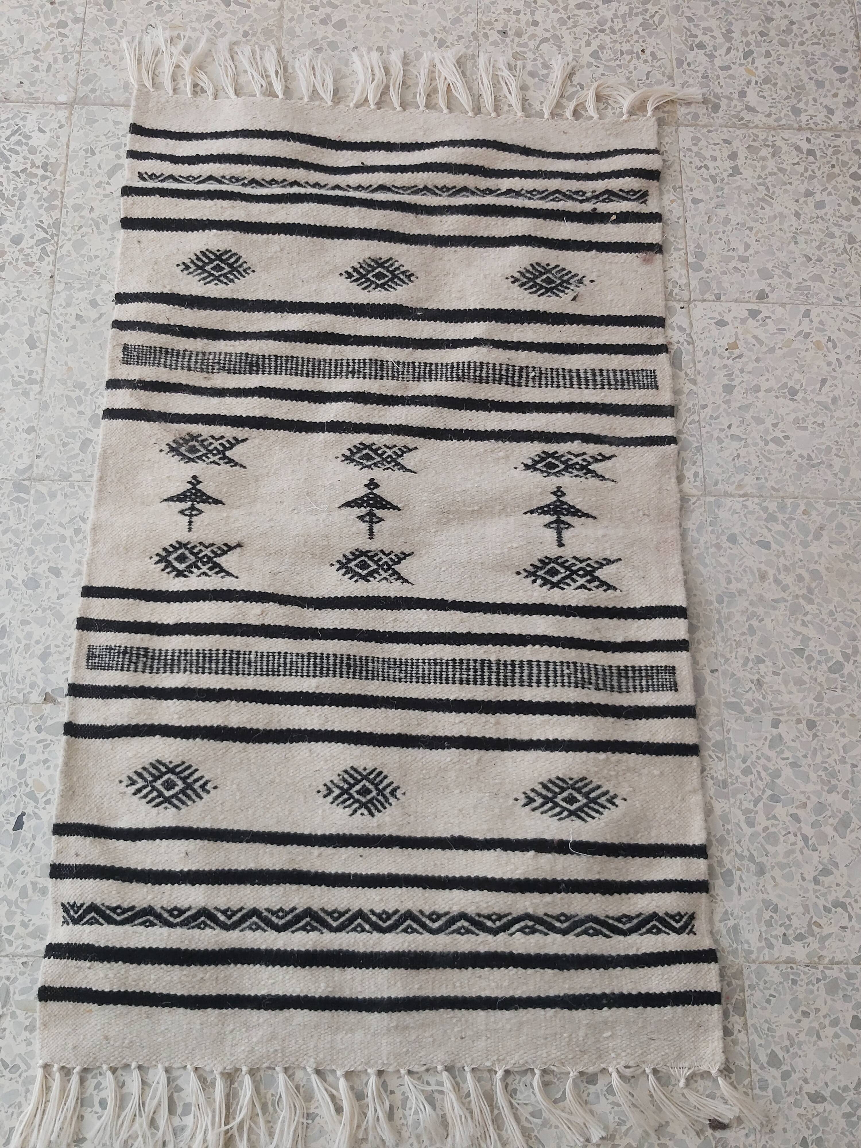 Kilim carpet white and black Berber motifs