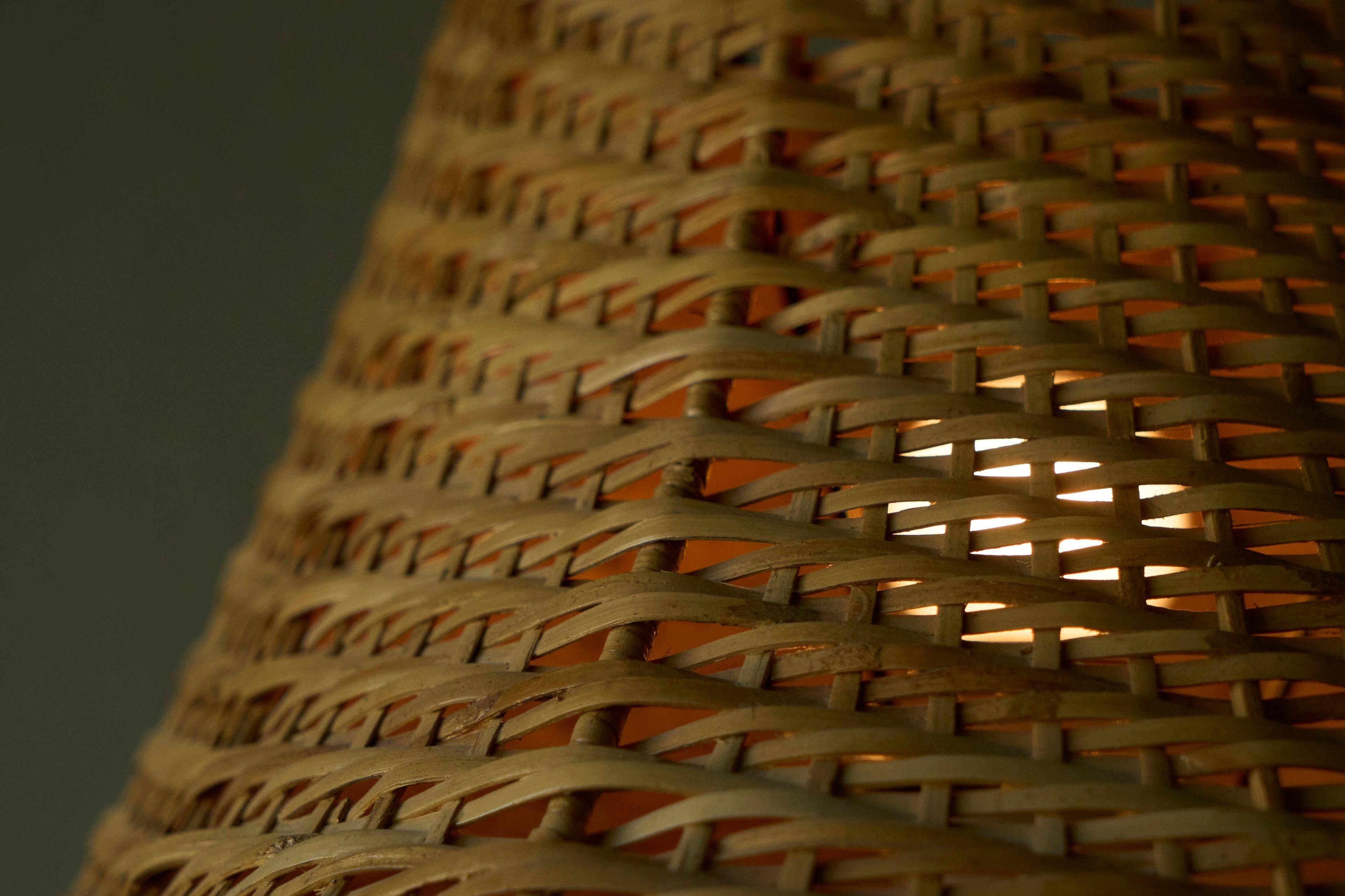 Grace table lamp in tin with rattan shade, 1930s
