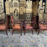 Suite of 4 armchairs period Restoration leather and mahogany