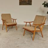 Pair of boomerang armchairs by antonin suman for ton (thonet)