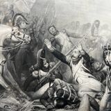 Engraving "Napoleon at Waterloo, 1815" in a beautiful walnut veneered frame.