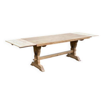Extendable monastery table renovated in solid raw oak 180 260cm