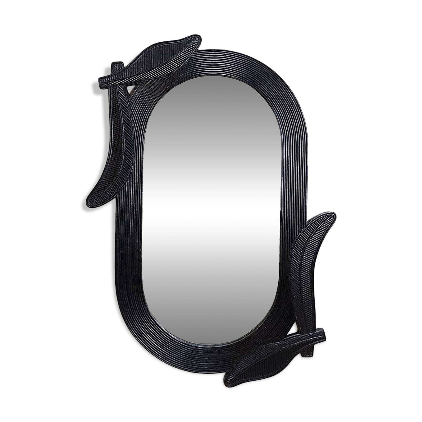 Large Vivai del Sud wall mirror in black lacquered bamboo - 1970s