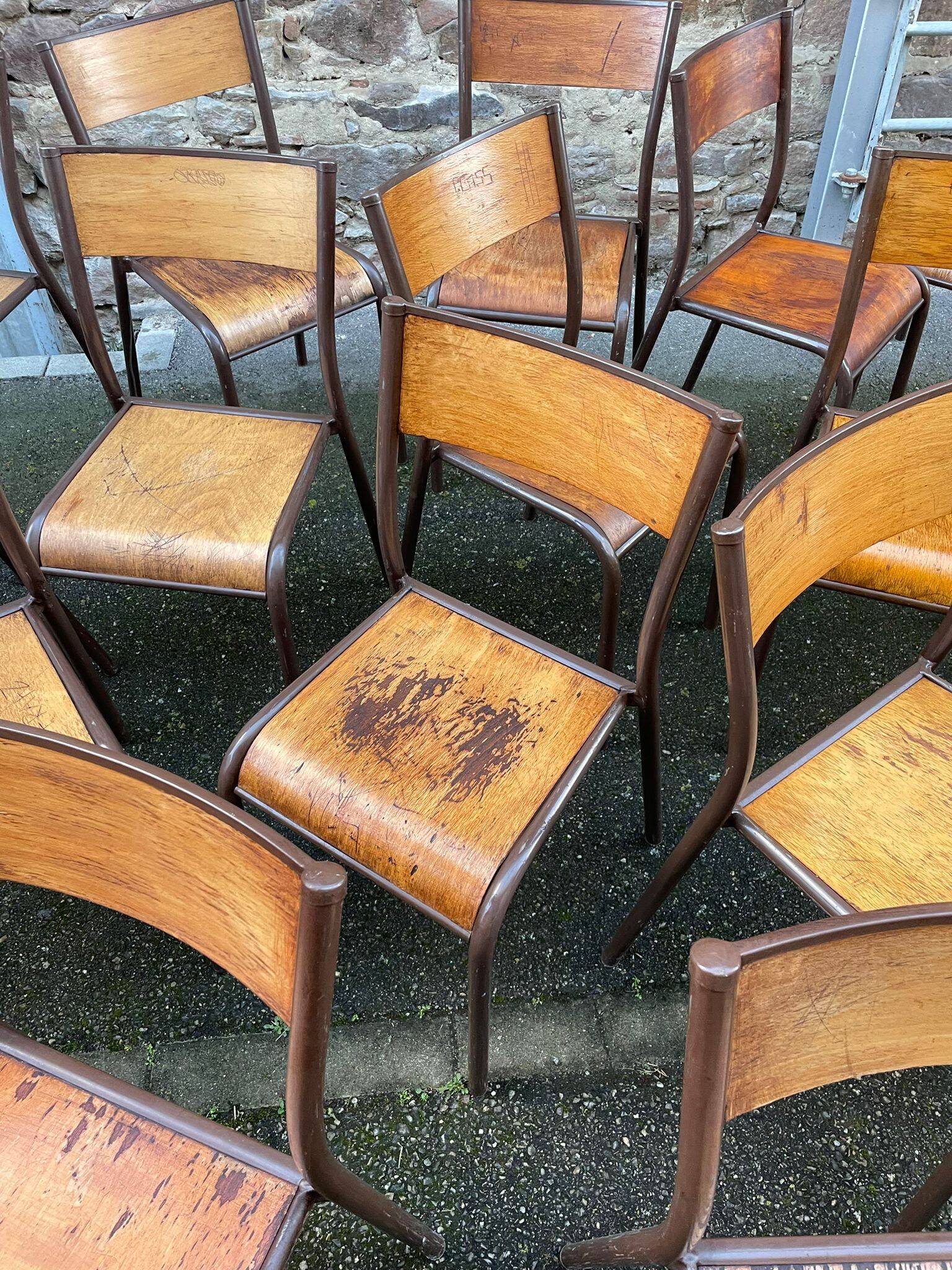 20 vintage school chairs in metal and wood design Mid-century vintage 1960 french Mullca
