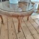 Vintage coffee table from the 1960s – Rattan top with a sunburst pattern