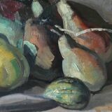 Oil on panel, still life with fruit, signed, 1930s