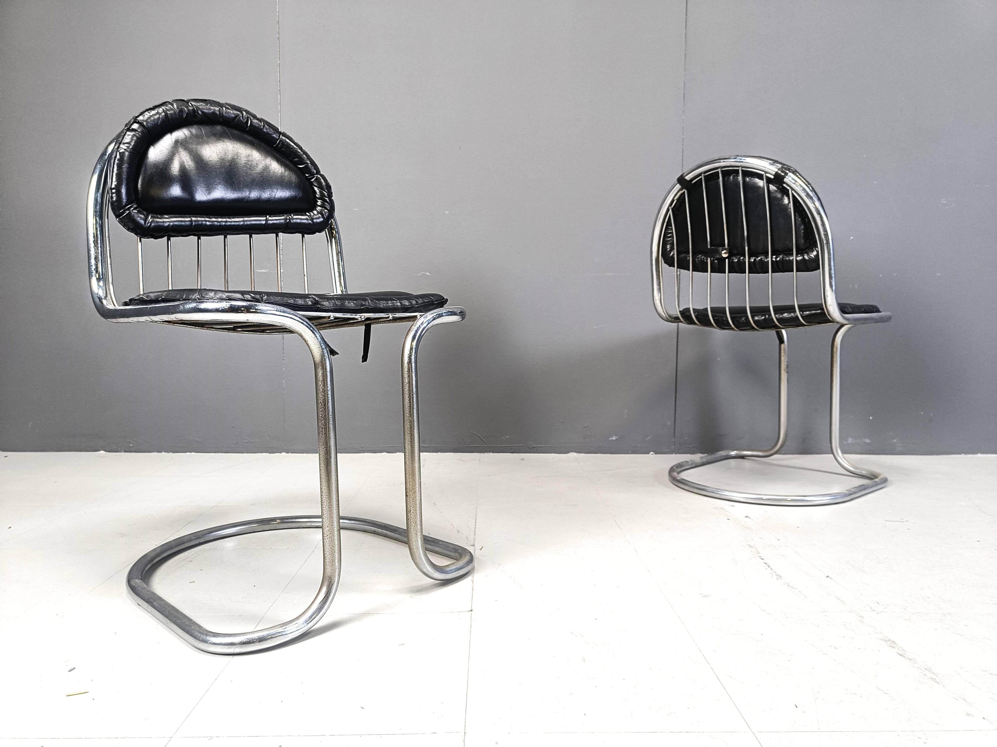 Vintage Chrome and Leather Cantilever Dining Chairs, 1970s