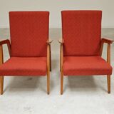 Pair of Uluv red Eastern Bloc armchairs, 1960s
