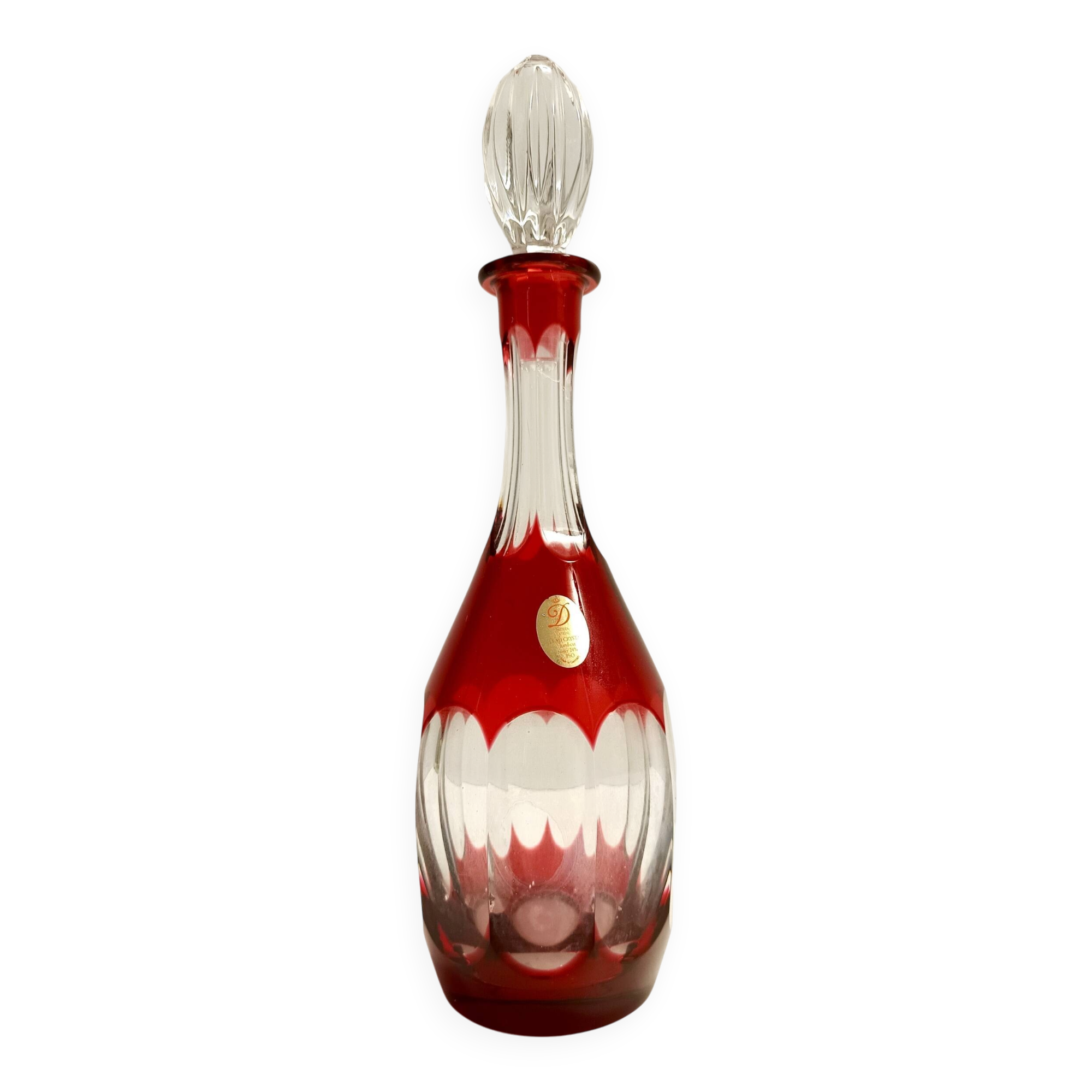 Bohemian Transparent and Red Crystal Decanter Bottle by Dresden Crystal, Germany