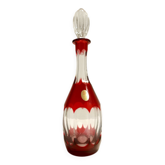 Bohemian Transparent and Red Crystal Decanter Bottle by Dresden Crystal, Germany