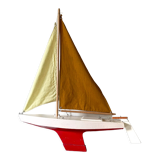 Navigable wooden sailing ship with pretty vintage colors