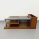 Rectangular vintage modernist coffee table with wooden niches, chrome.