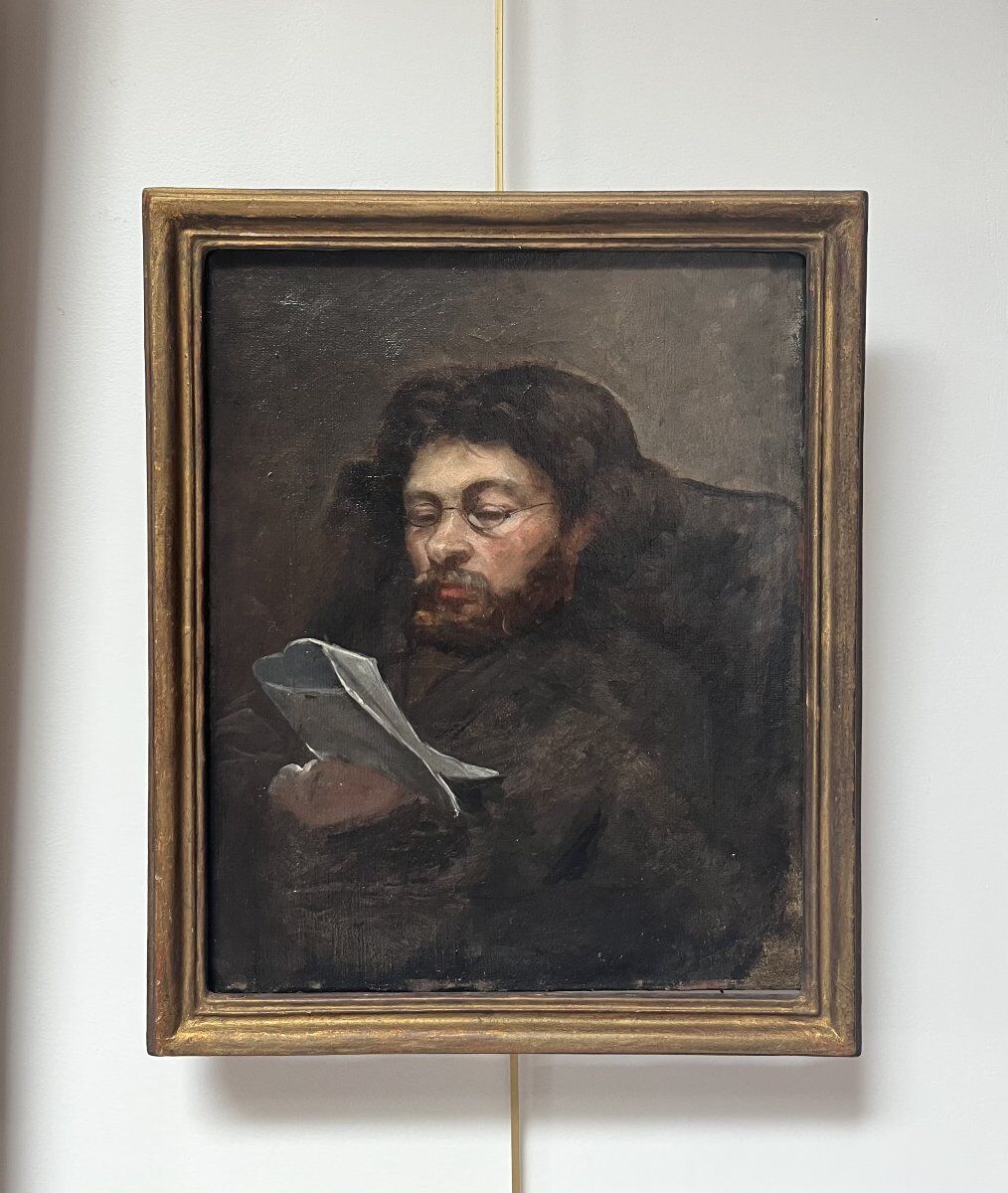 French school of the 19th century, Portrait of a man reading, oil on canvas