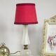 Brass & white glass table lamp red fabric shade