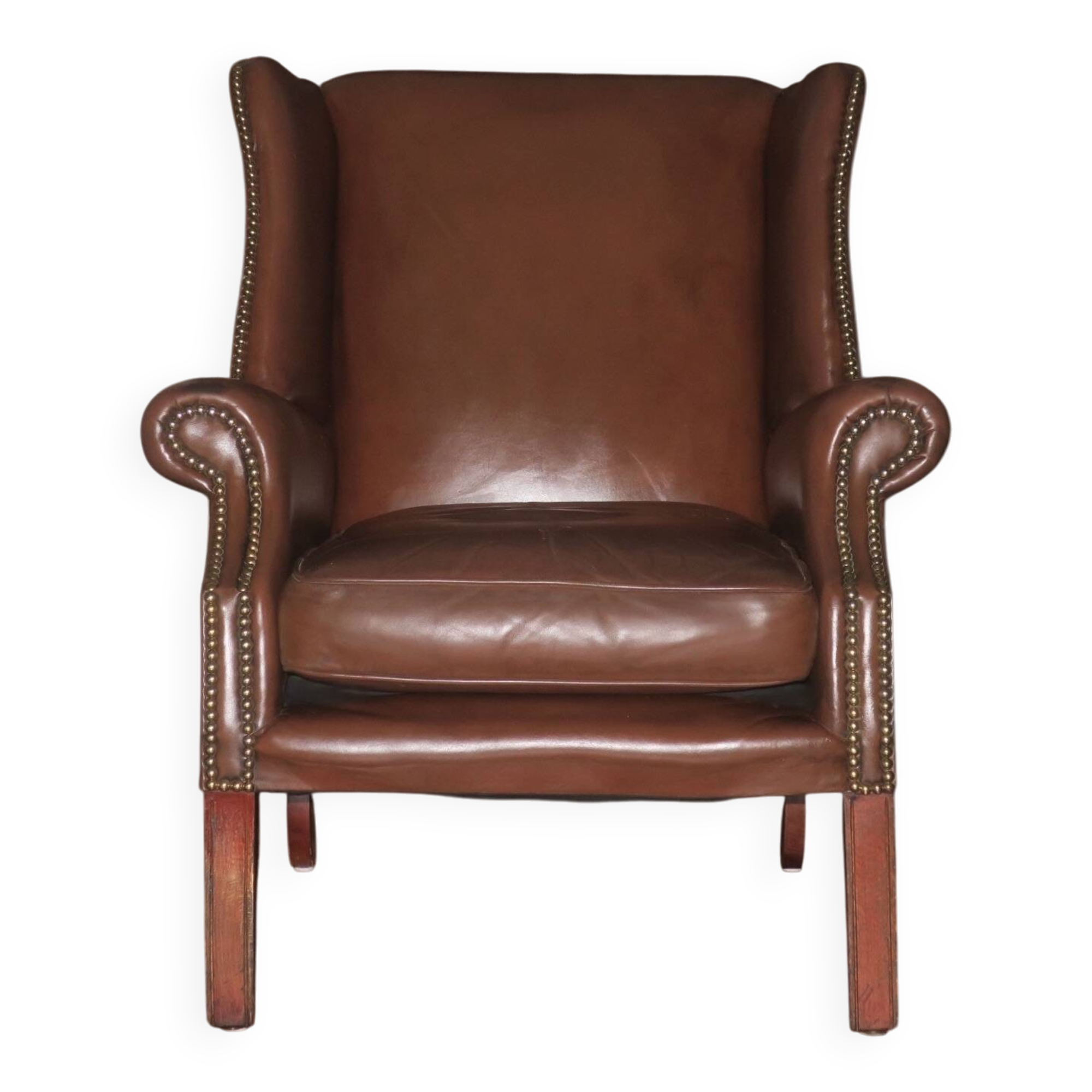 Vintage leather wingback club chair, 1970s