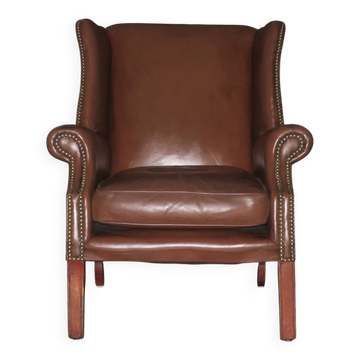 Vintage leather wingback club chair, 1970s