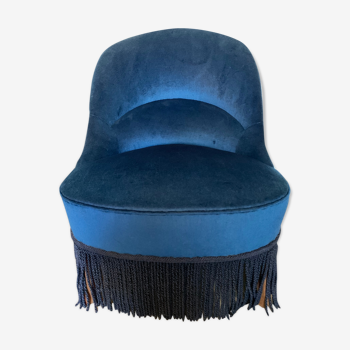 Fauteuil crapaud en velours bleu