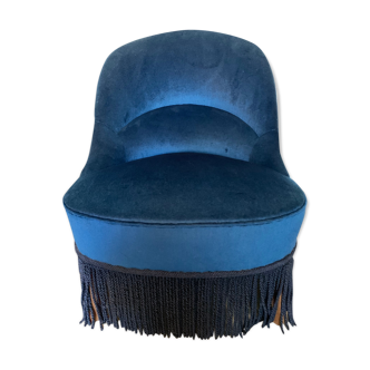 Fauteuil crapaud en velours bleu