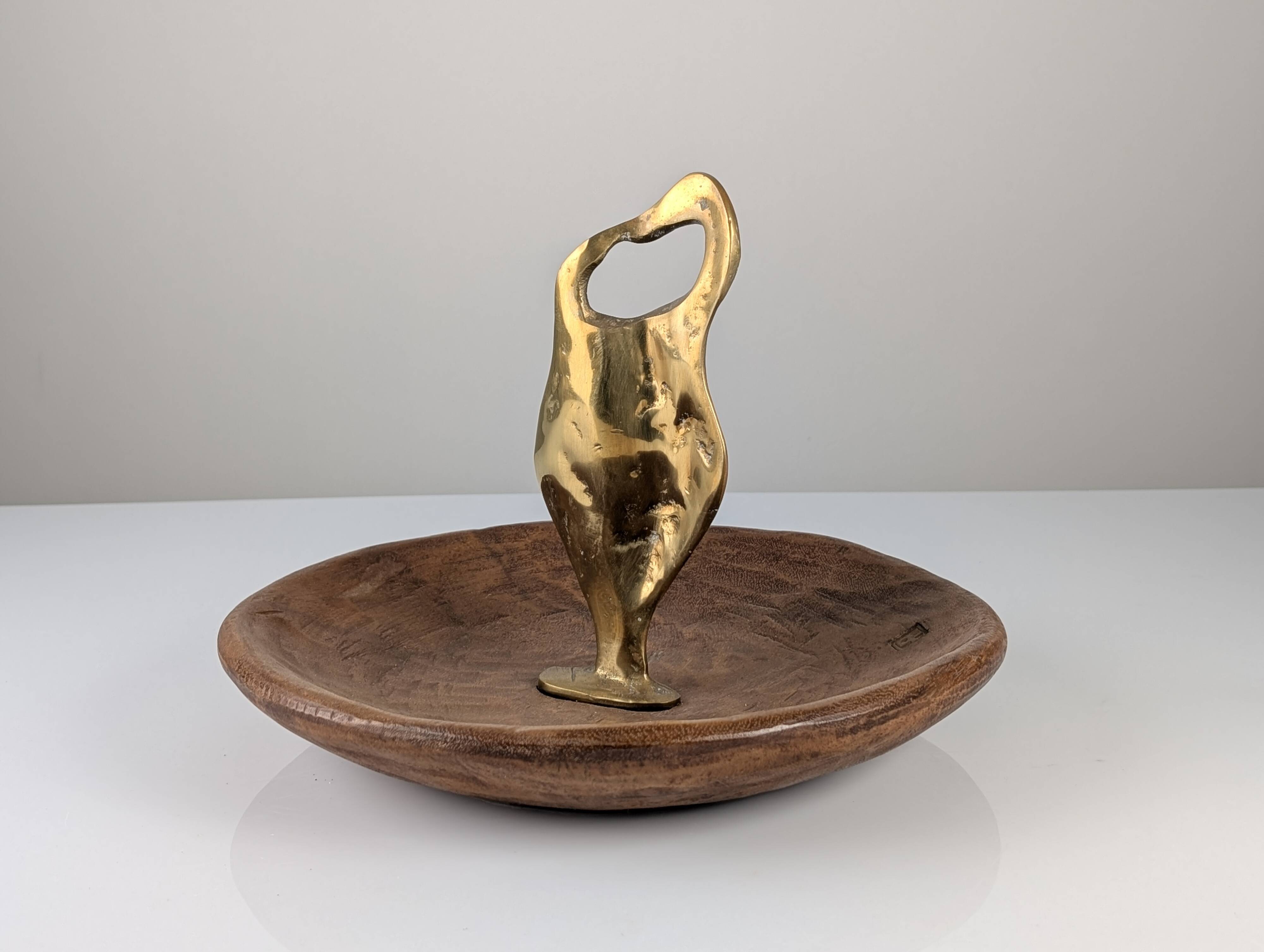 David Marshall Bronze and Wood Fruit Bowl Sculpture Organic Brutalist 1980s