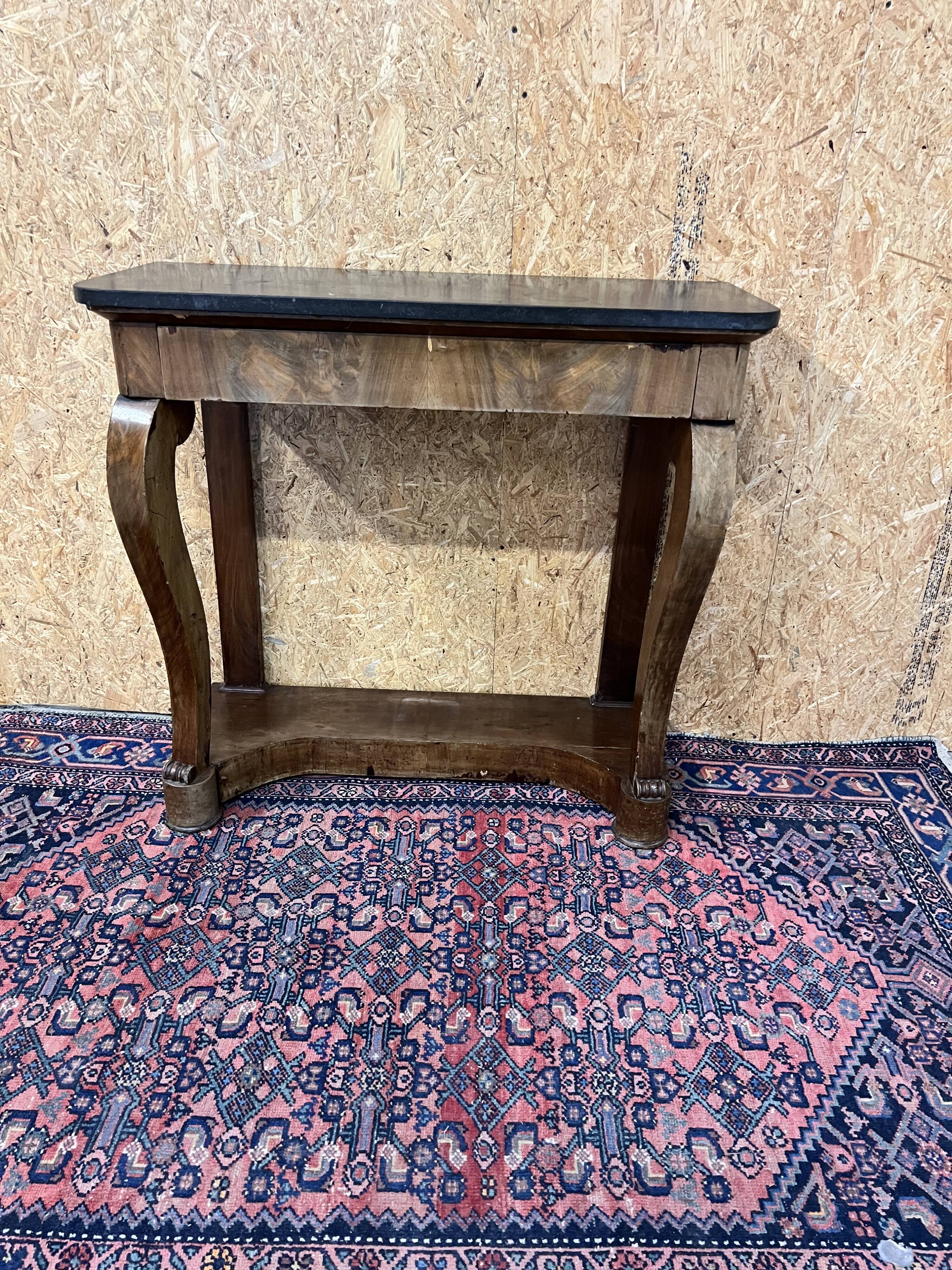 Old mahogany console, styel Restoration, nineteenth, marble top
