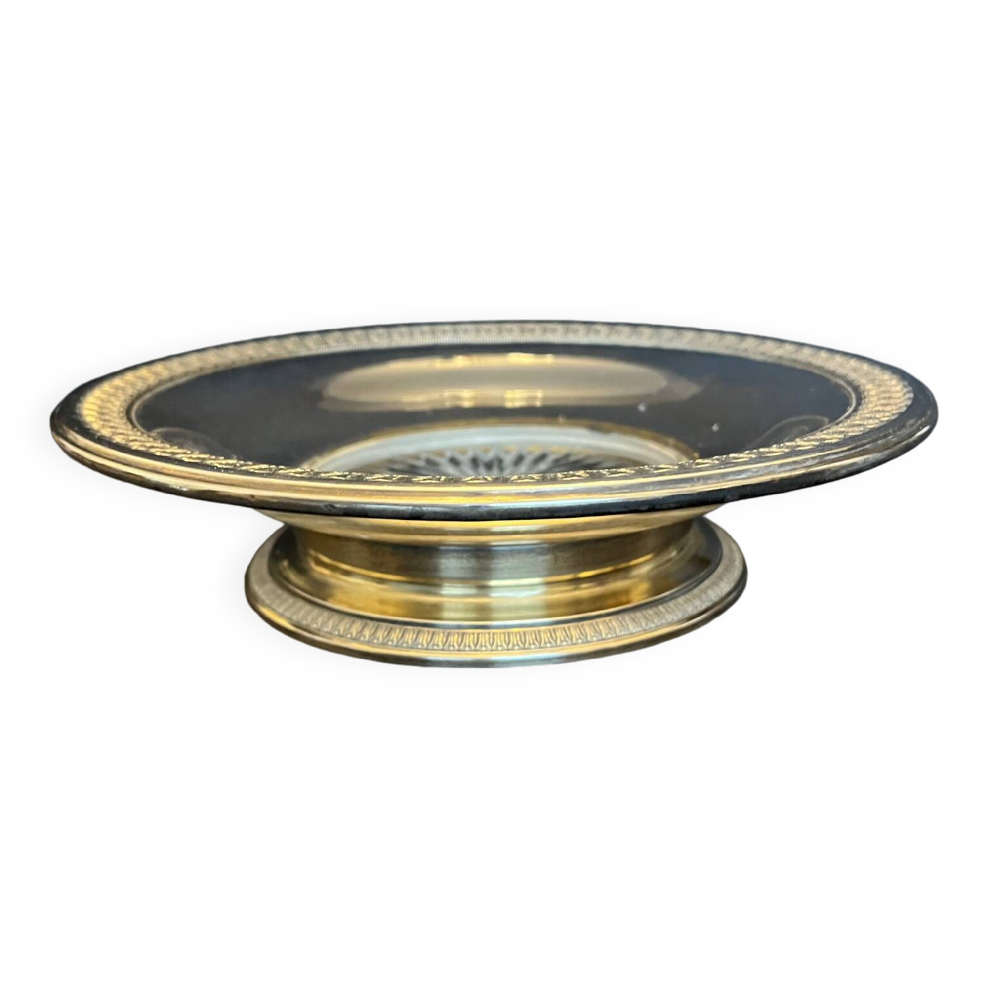 Cut glass and silver metal dish on pedestal