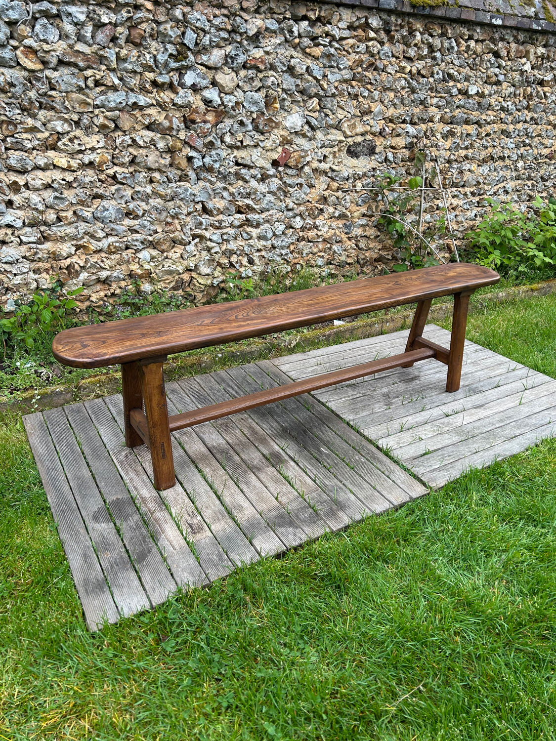 Vintage farmhouse bench in solid oak