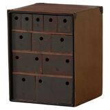 Vintage military-style trunk in leather and wood, late 20th century.